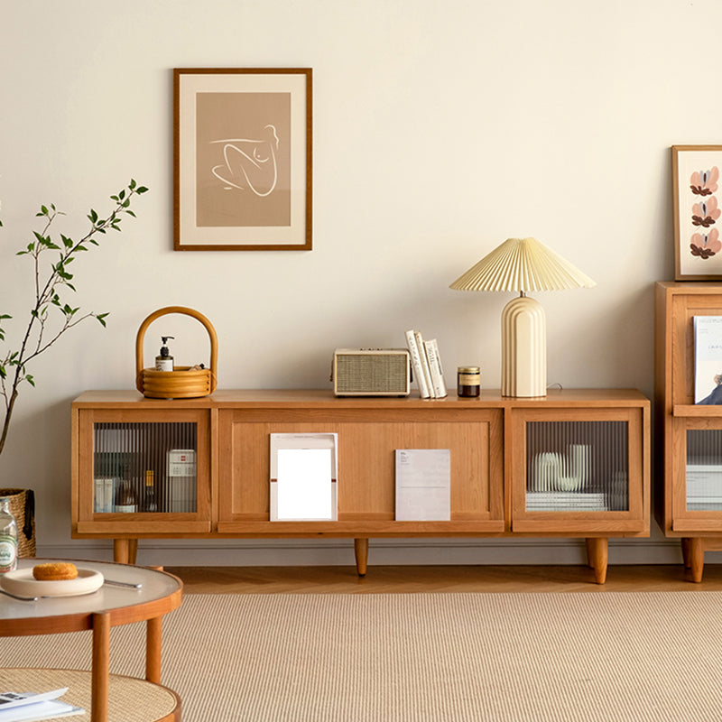 Scandinavian Enclosed Storage TV Stand Pine TV Media Console with Storage Glass Clearhalo 'furn' 'furn_tv_stands_entertainment_centers' 'Furniture' 'Living Room Furniture' 'TV Stands & Entertainment Centers' 'TV Stands & Media Storage Furniture' 'tv_stands_entertainment_centers' 6486429
