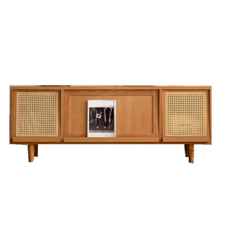 Scandinavian Enclosed Storage TV Stand Pine TV Media Console with Storage 59"L x 16"W x 23"H Rattan Clearhalo 'furn' 'furn_tv_stands_entertainment_centers' 'Furniture' 'Living Room Furniture' 'TV Stands & Entertainment Centers' 'TV Stands & Media Storage Furniture' 'tv_stands_entertainment_centers' 6486432