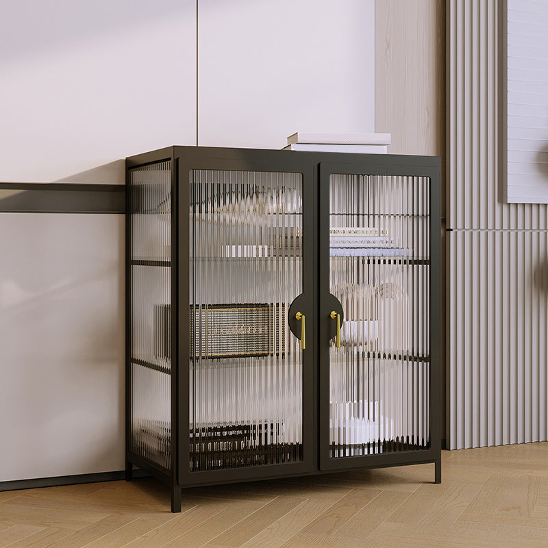 Modern Glass Doors Curio Cabinet Metal Storage Cabinet for Living Room 30"L x 16"W x 35"H Black Clearhalo 'Display & China Cabinets' 'display_china_cabinets' 'furn' 'furn_display_china_cabinets' 'Furniture' 'Kitchen & Dining Furniture' 6486536