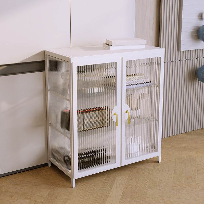 Modern Glass Doors Curio Cabinet Metal Storage Cabinet for Living Room 30"L x 16"W x 35"H White Clearhalo 'Display & China Cabinets' 'display_china_cabinets' 'furn' 'furn_display_china_cabinets' 'Furniture' 'Kitchen & Dining Furniture' 6486537