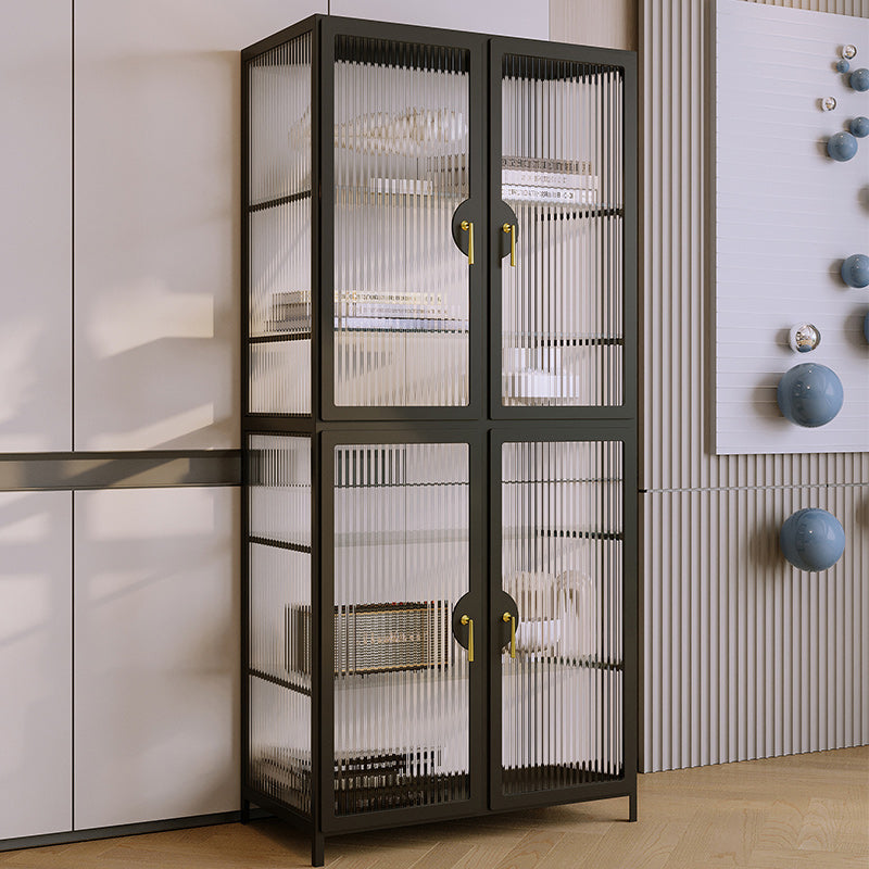 Modern Glass Doors Curio Cabinet Metal Storage Cabinet for Living Room 30"L x 16"W x 69"H Black Clearhalo 'Display & China Cabinets' 'display_china_cabinets' 'furn' 'furn_display_china_cabinets' 'Furniture' 'Kitchen & Dining Furniture' 6486538