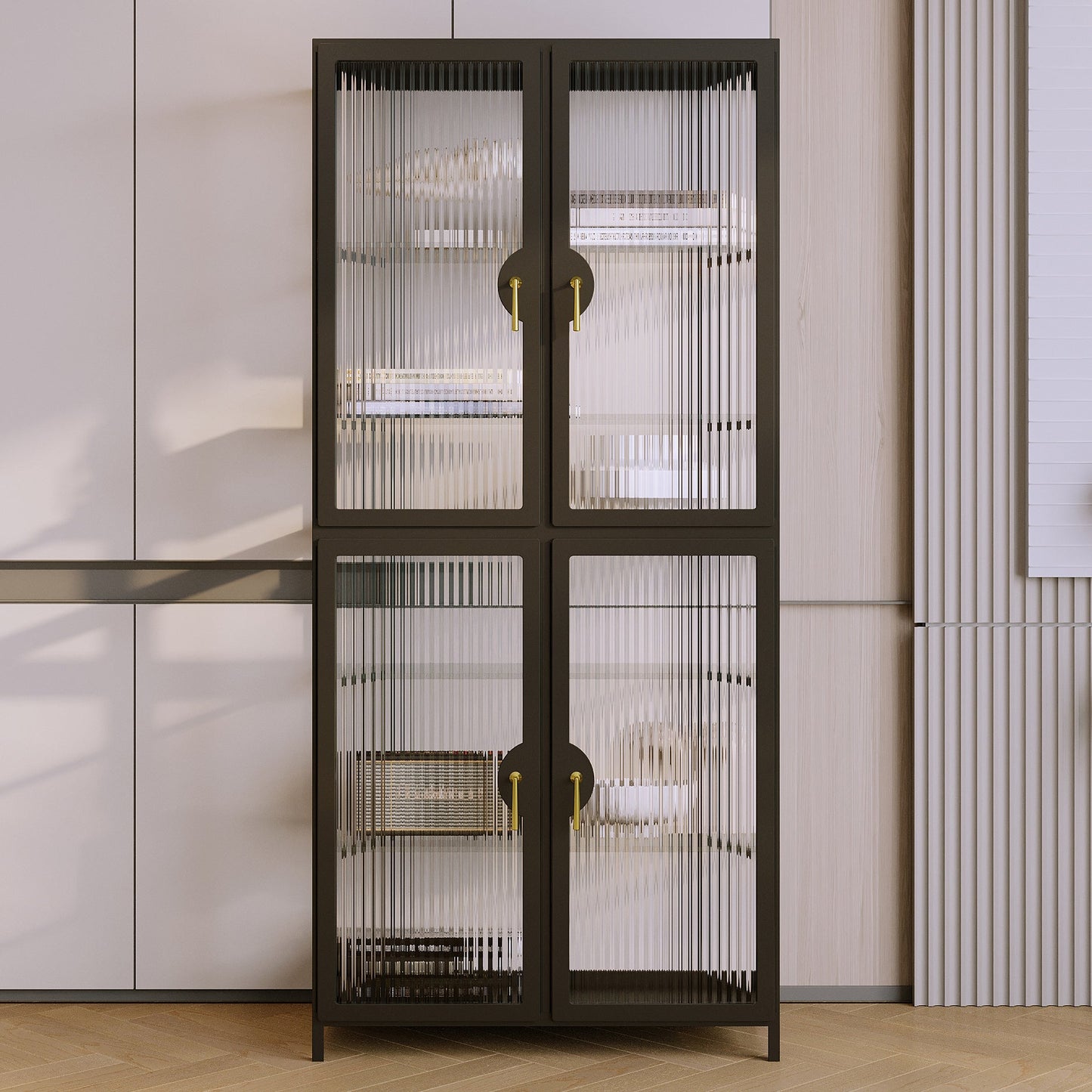 Modern Glass Doors Curio Cabinet Metal Storage Cabinet for Living Room Clearhalo 'Display & China Cabinets' 'display_china_cabinets' 'furn' 'furn_display_china_cabinets' 'Furniture' 'Kitchen & Dining Furniture' 6486548