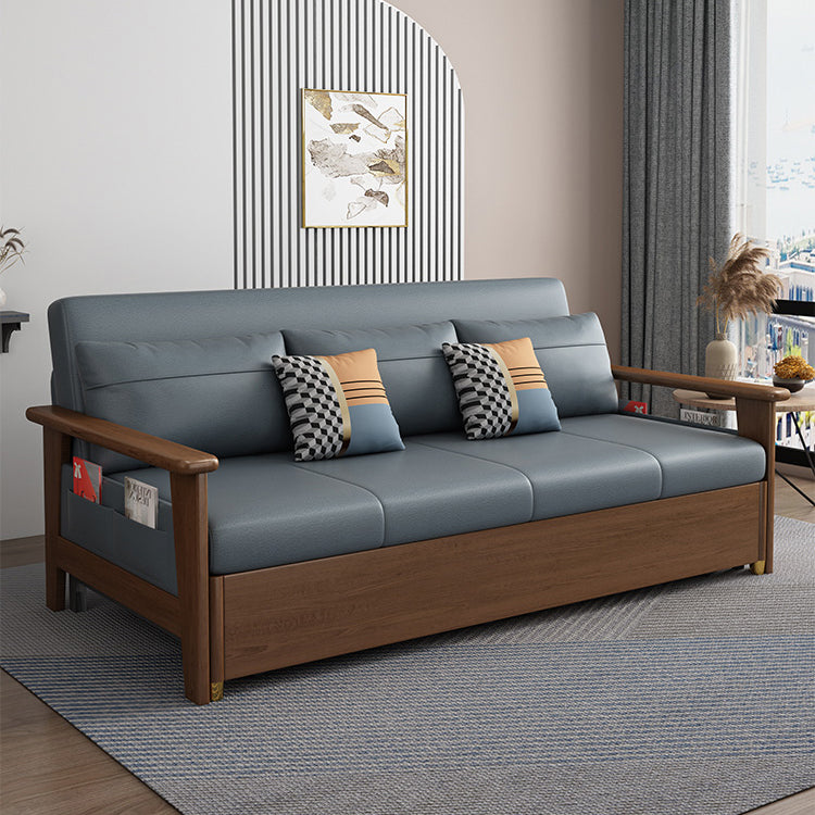 Convertible Square Arm Sofa with Pillows Faux Leather Sofa Bed in Blue Clearhalo 'furn' 'furn_sofas' 'Furniture' 'Living Room Furniture' 'Sofa' 'sofas' 6486607