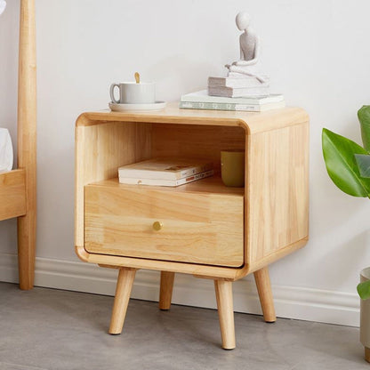 1 Drawer Solid Wood Nightstand 1 Shelf Modern Night Table with Legs ,20.9" Tall