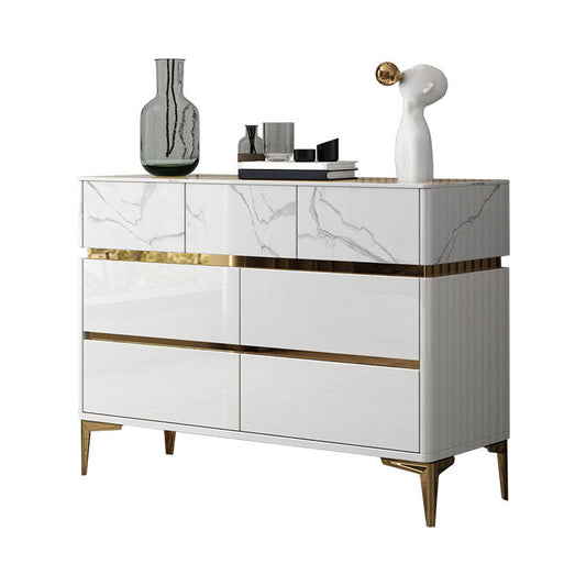 Glam Stone Storage Chest Bedroom White Chest with Metal Legs