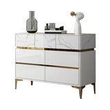 Glam Stone Storage Chest Bedroom White Chest with Metal Legs