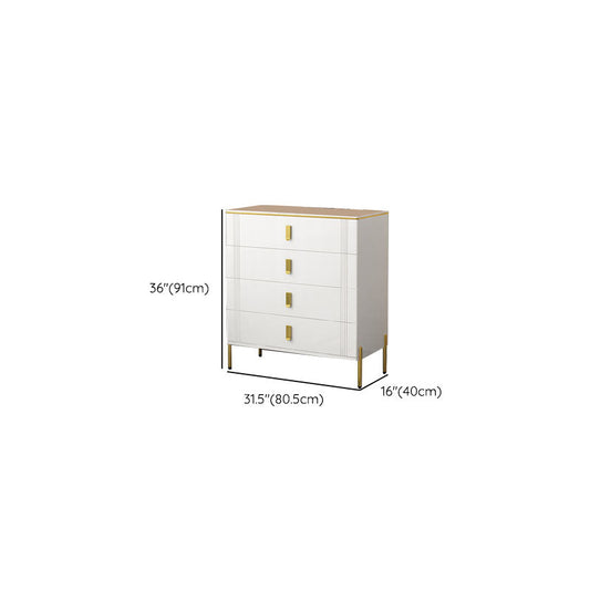 Glam Stone Chest Bedroom White Storage Chest with Metal Legs