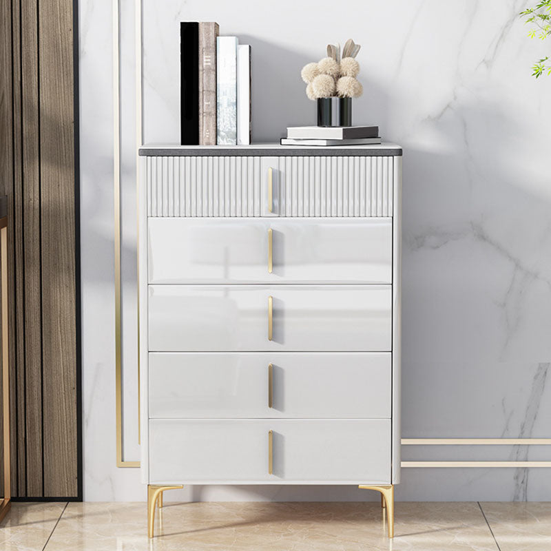 Glam Stone Aufbewahrungstruhe für Schlafzimmer, Weiß, mit Metallbeinen