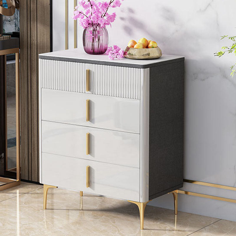 Glam Stone Aufbewahrungstruhe für Schlafzimmer, Weiß, mit Metallbeinen