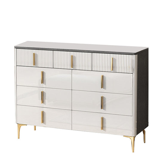 Glam Stone White Storage Chest Bedroom Chest with Metal Legs
