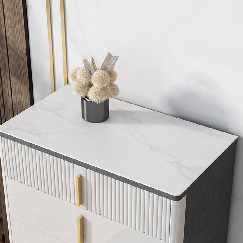 Glam Stone Aufbewahrungstruhe für Schlafzimmer, Weiß, mit Metallbeinen