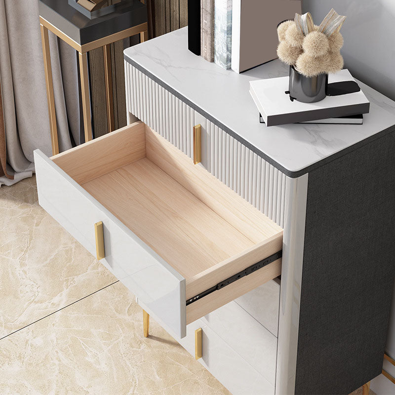 Glam Stone Aufbewahrungstruhe für Schlafzimmer, Weiß, mit Metallbeinen