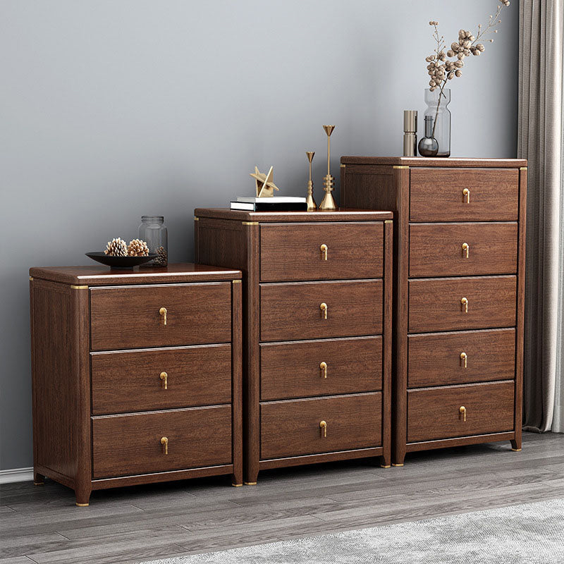 Commode de rangement en bois de noyer Glam Commode de chambre à coucher en marron avec tiroirs