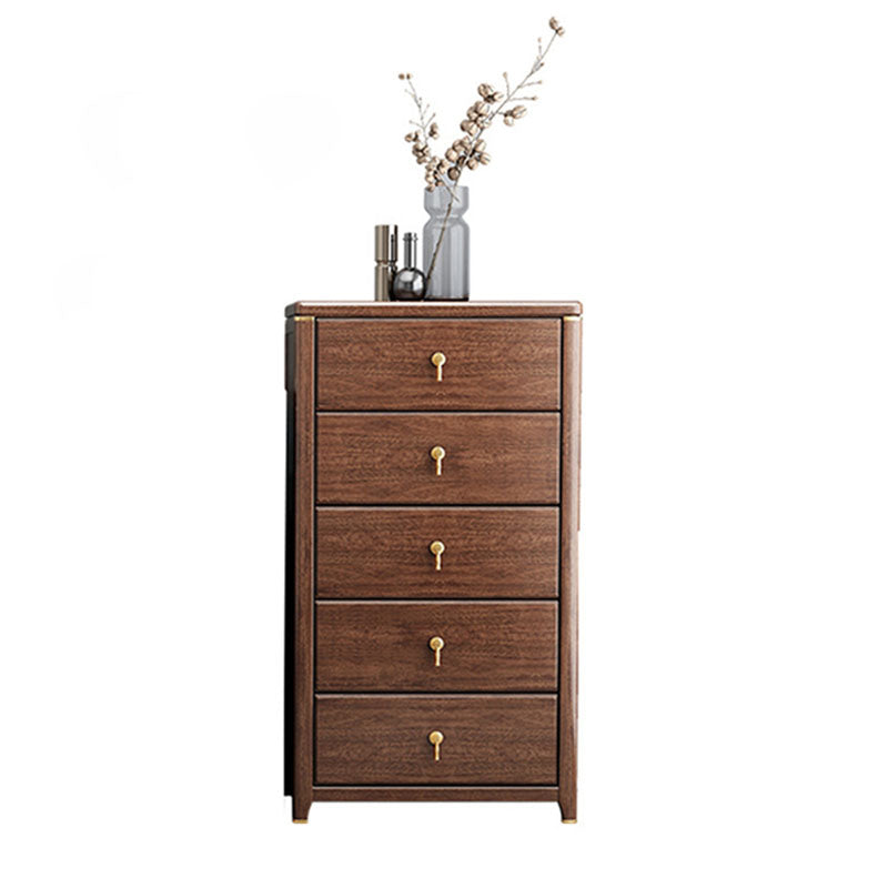 Commode de rangement en bois de noyer Glam Commode de chambre à coucher en marron avec tiroirs