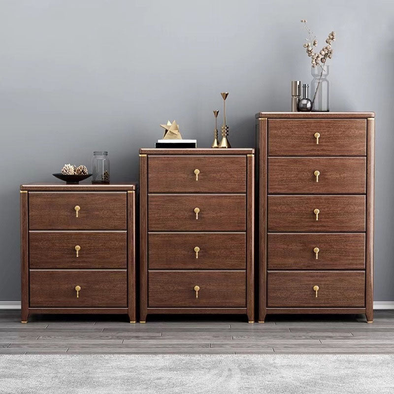 Commode de rangement en bois de noyer Glam Commode de chambre à coucher en marron avec tiroirs