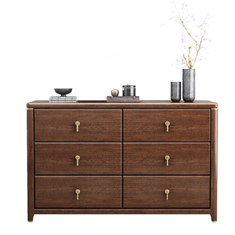 Commode de rangement en bois de noyer Glam Commode de chambre à coucher en marron avec tiroirs