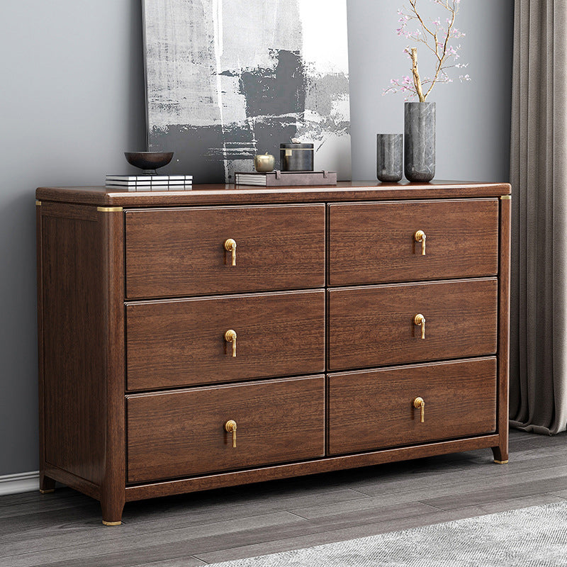 Commode de rangement en bois de noyer Glam Commode de chambre à coucher en marron avec tiroirs