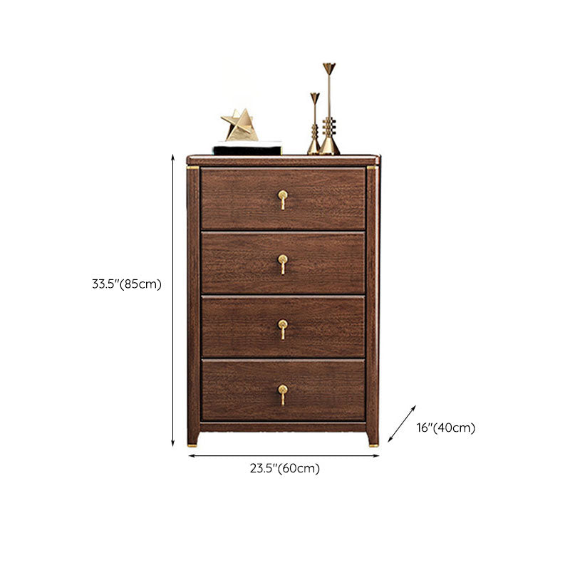 Commode de rangement en bois de noyer Glam Commode de chambre à coucher en marron avec tiroirs