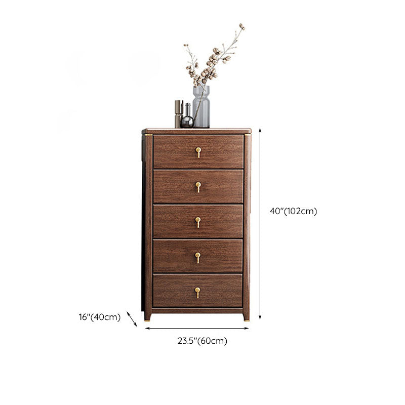 Commode de rangement en bois de noyer Glam Commode de chambre à coucher en marron avec tiroirs