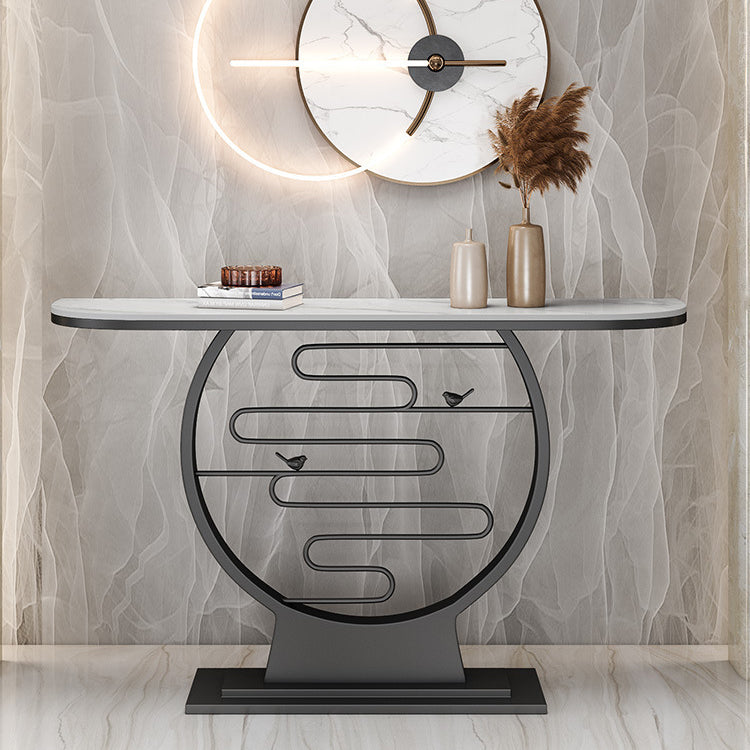 Contemporary Half Moon Console Accent Table Antique Finish Console Table