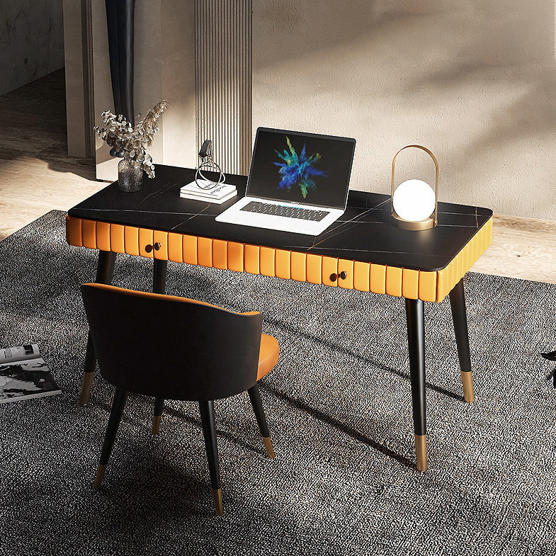 Contemporary Office Desk Antique Finish Computer Desk with 2 Storage Drawers 39.4"L x 19.7"W x 29.5"H Orange Clearhalo 'furn' 'furn_office_desk' 'Furniture' 'Office Desks' 'Office Furniture' 'office_desk' 6487987