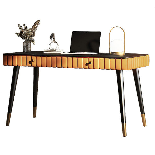 Contemporary Office Desk Antique Finish Computer Desk with 2 Storage Drawers 31.5"L x 19.7"W x 29.5"H Orange Clearhalo 'furn' 'furn_office_desk' 'Furniture' 'Office Desks' 'Office Furniture' 'office_desk' 6487989