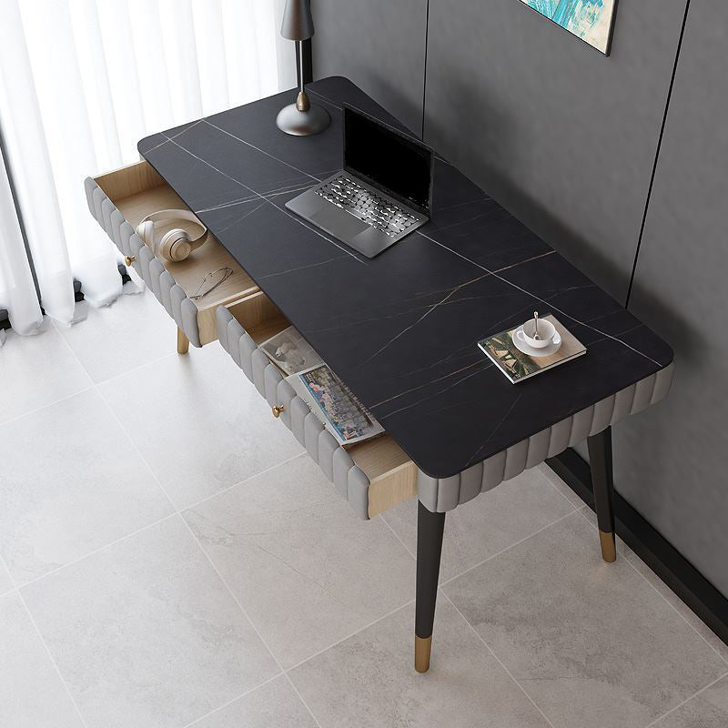 Contemporary Office Desk Antique Finish Computer Desk with 2 Storage Drawers Grey Clearhalo 'furn' 'furn_office_desk' 'Furniture' 'Office Desks' 'Office Furniture' 'office_desk' 6487995