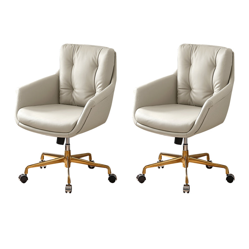 Contemporary Tufted Office Chair Faux Leather Executive Mid-Back Chair Light Gray 2 Piece Set Clearhalo 'furn' 'furn_office_chair' 'Furniture' 'Office Chairs' 'Office Furniture' 'office_chair' 6488363