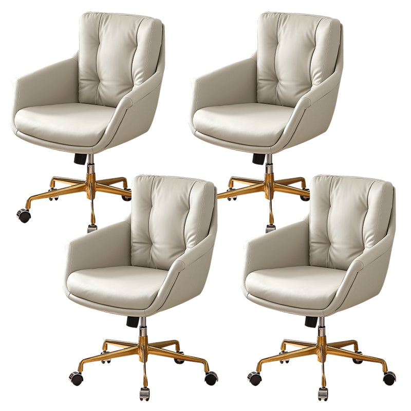 Contemporary Tufted Office Chair Faux Leather Executive Mid-Back Chair Light Gray 4 Piece Set Clearhalo 'furn' 'furn_office_chair' 'Furniture' 'Office Chairs' 'Office Furniture' 'office_chair' 6488364
