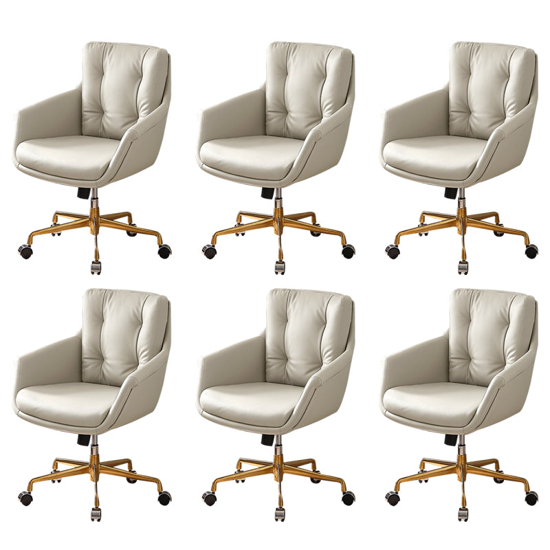 Contemporary Tufted Office Chair Faux Leather Executive Mid-Back Chair Light Gray 6 Piece Set Clearhalo 'furn' 'furn_office_chair' 'Furniture' 'Office Chairs' 'Office Furniture' 'office_chair' 6488366