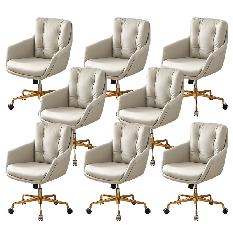 Contemporary Tufted Office Chair Faux Leather Executive Mid-Back Chair Light Gray 8 Piece Set Clearhalo 'furn' 'furn_office_chair' 'Furniture' 'Office Chairs' 'Office Furniture' 'office_chair' 6488368