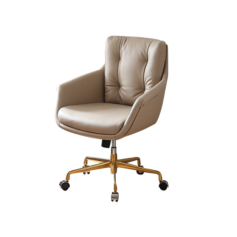 Contemporary Tufted Office Chair Faux Leather Executive Mid-Back Chair Light Brown 1 Piece Clearhalo 'furn' 'furn_office_chair' 'Furniture' 'Office Chairs' 'Office Furniture' 'office_chair' 6488370