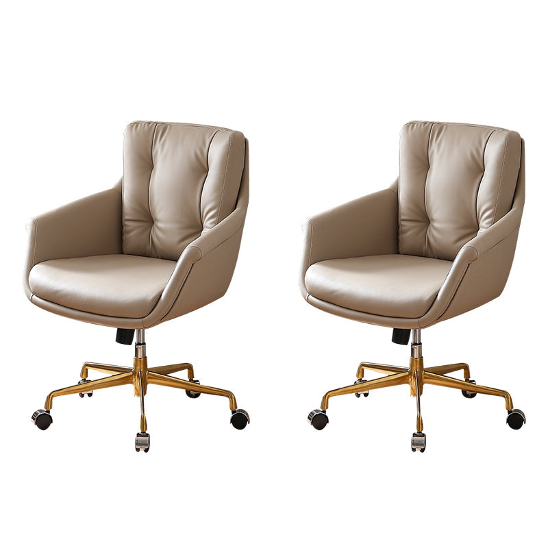 Contemporary Tufted Office Chair Faux Leather Executive Mid-Back Chair Light Brown 2 Piece Set Clearhalo 'furn' 'furn_office_chair' 'Furniture' 'Office Chairs' 'Office Furniture' 'office_chair' 6488372