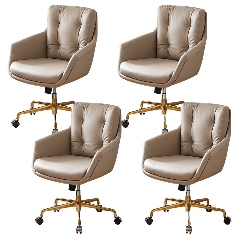 Contemporary Tufted Office Chair Faux Leather Executive Mid-Back Chair Light Brown 4 Piece Set Clearhalo 'furn' 'furn_office_chair' 'Furniture' 'Office Chairs' 'Office Furniture' 'office_chair' 6488374