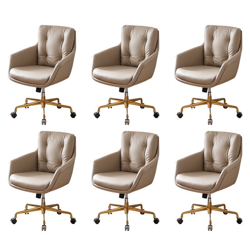 Contemporary Tufted Office Chair Faux Leather Executive Mid-Back Chair Light Brown 6 Piece Set Clearhalo 'furn' 'furn_office_chair' 'Furniture' 'Office Chairs' 'Office Furniture' 'office_chair' 6488375