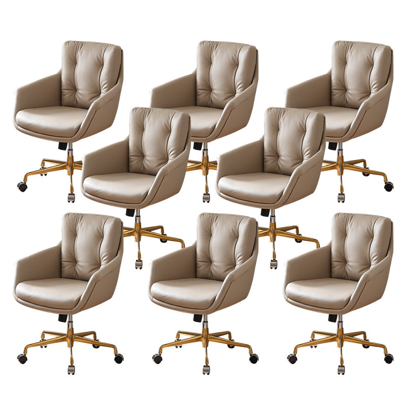Contemporary Tufted Office Chair Faux Leather Executive Mid-Back Chair Light Brown 8 Piece Set Clearhalo 'furn' 'furn_office_chair' 'Furniture' 'Office Chairs' 'Office Furniture' 'office_chair' 6488376