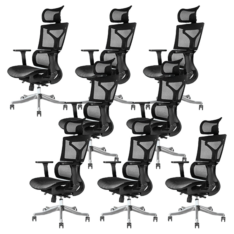 Modern Desk Chair Adjustable Arms Task Chair with Wheels for Office Black 8 Piece Set Clearhalo 'furn' 'furn_office_chair' 'Furniture' 'Office Chairs' 'Office Furniture' 'office_chair' 6488530