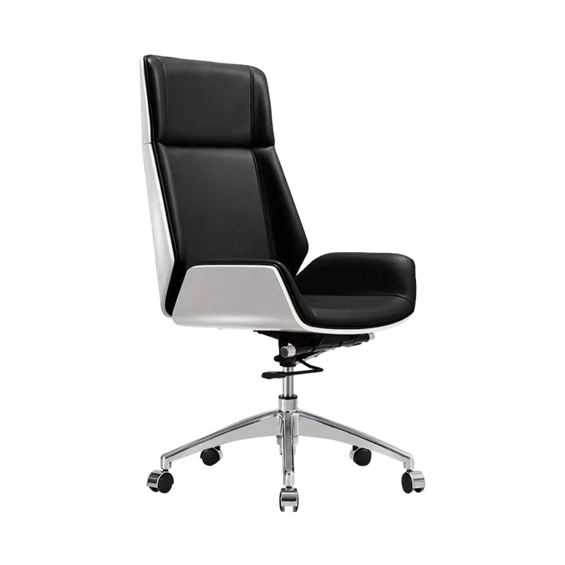 Modern Desk Chair Leather Computer Chair High-Back Executive Chair with Wheels White-Black 1 Piece Clearhalo 'furn' 'furn_office_chair' 'Furniture' 'Office Chairs' 'Office Furniture' 'office_chair' 6488546