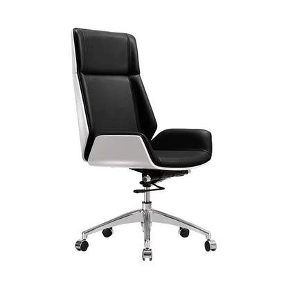 Modern Desk Chair Leather Computer Chair High-Back Executive Chair with Wheels White-Black 1 Piece Clearhalo 'furn' 'furn_office_chair' 'Furniture' 'Office Chairs' 'Office Furniture' 'office_chair' 6488546