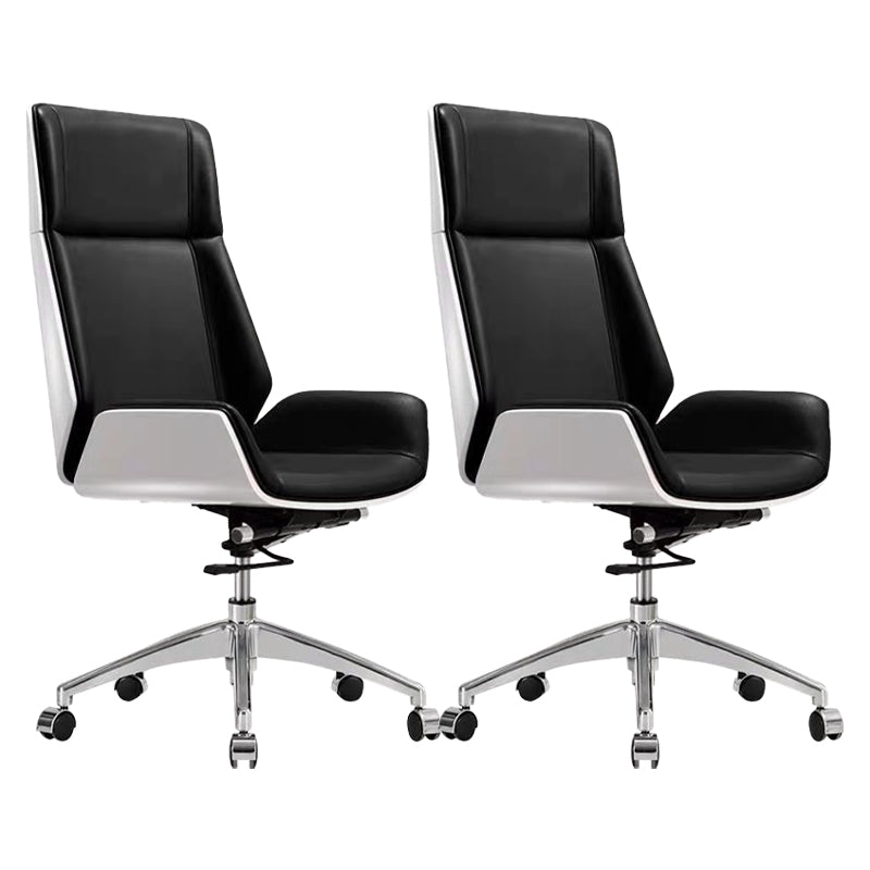 Modern Desk Chair Leather Computer Chair High-Back Executive Chair with Wheels White-Black 2 Piece Set Clearhalo 'furn' 'furn_office_chair' 'Furniture' 'Office Chairs' 'Office Furniture' 'office_chair' 6488548