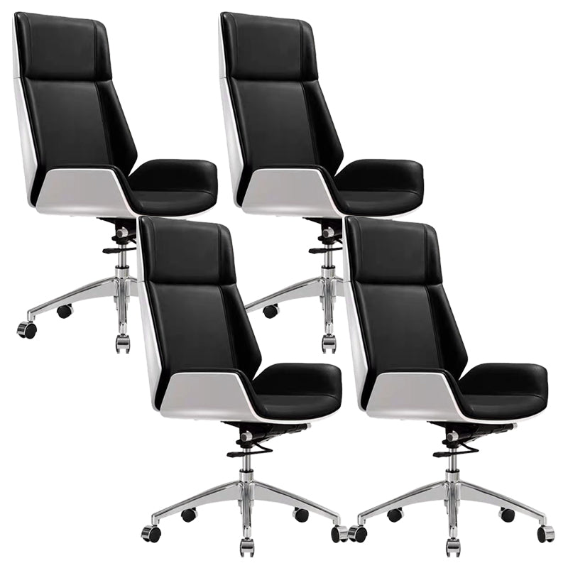 Modern Desk Chair Leather Computer Chair High-Back Executive Chair with Wheels White-Black 4 Piece Set Clearhalo 'furn' 'furn_office_chair' 'Furniture' 'Office Chairs' 'Office Furniture' 'office_chair' 6488549
