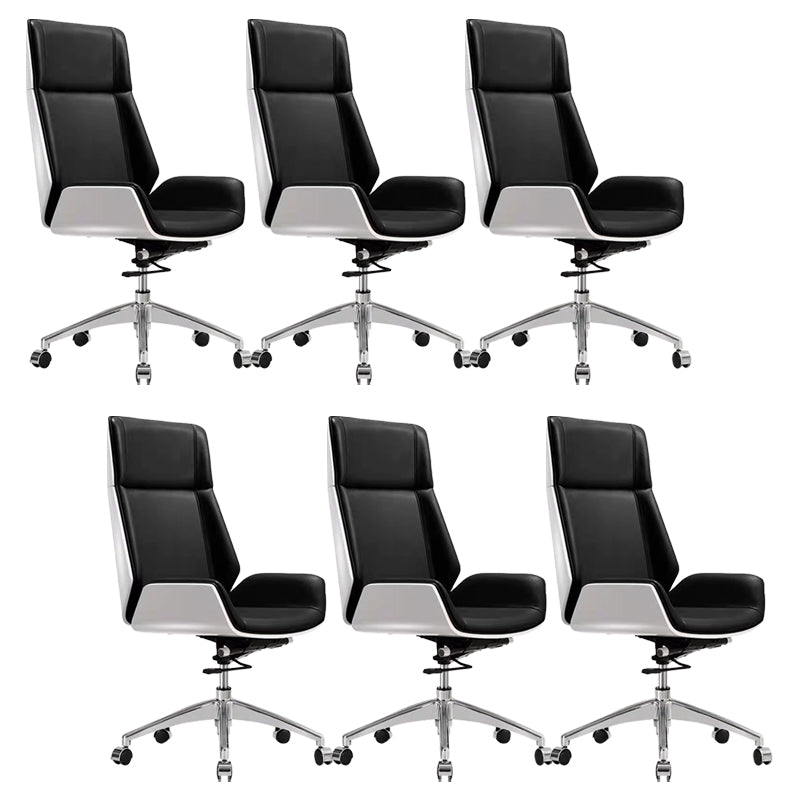 Modern Desk Chair Leather Computer Chair High-Back Executive Chair with Wheels White-Black 6 Piece Set Clearhalo 'furn' 'furn_office_chair' 'Furniture' 'Office Chairs' 'Office Furniture' 'office_chair' 6488551
