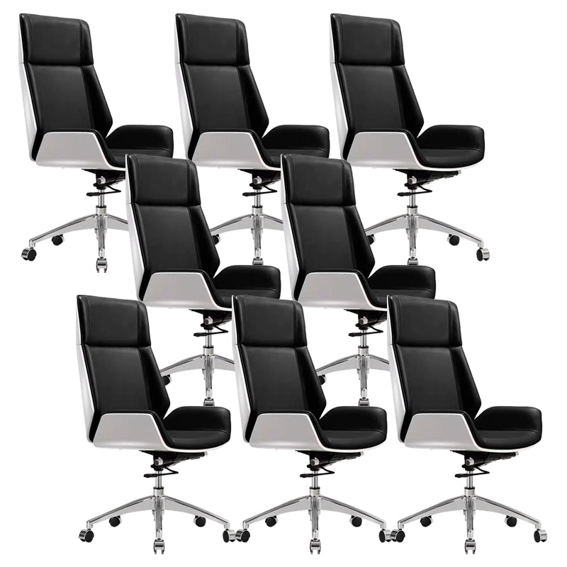 Modern Desk Chair Leather Computer Chair High-Back Executive Chair with Wheels White-Black 8 Piece Set Clearhalo 'furn' 'furn_office_chair' 'Furniture' 'Office Chairs' 'Office Furniture' 'office_chair' 6488554