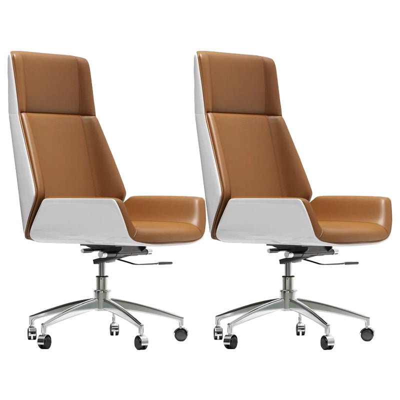 Modern Desk Chair Leather Computer Chair High-Back Executive Chair with Wheels White-Yellow 2 Piece Set Clearhalo 'furn' 'furn_office_chair' 'Furniture' 'Office Chairs' 'Office Furniture' 'office_chair' 6488557