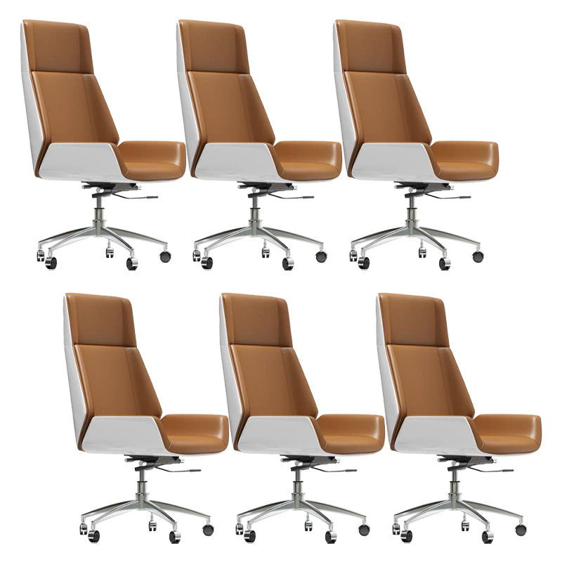 Modern Desk Chair Leather Computer Chair High-Back Executive Chair with Wheels White-Yellow 6 Piece Set Clearhalo 'furn' 'furn_office_chair' 'Furniture' 'Office Chairs' 'Office Furniture' 'office_chair' 6488560