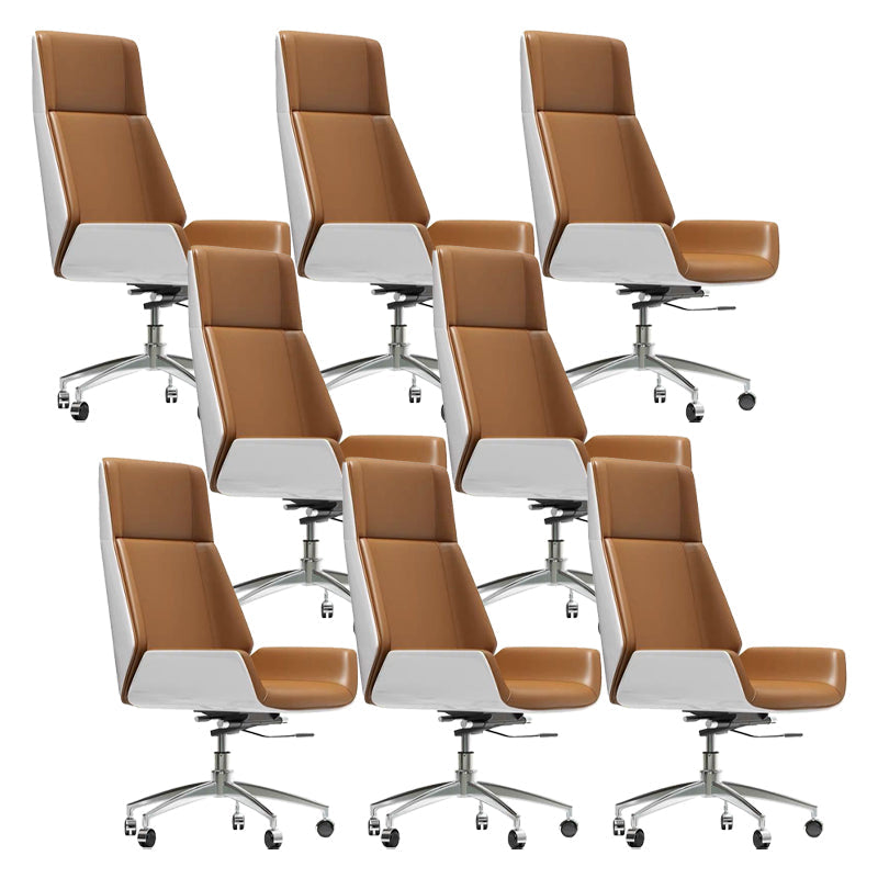 Modern Desk Chair Leather Computer Chair High-Back Executive Chair with Wheels White-Yellow 8 Piece Set Clearhalo 'furn' 'furn_office_chair' 'Furniture' 'Office Chairs' 'Office Furniture' 'office_chair' 6488561