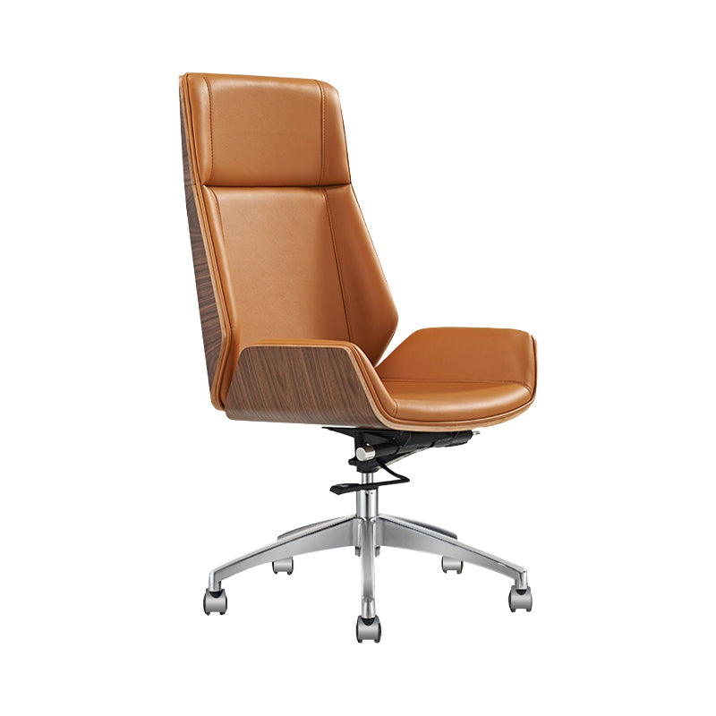 Modern Desk Chair Leather Computer Chair High-Back Executive Chair with Wheels Walnut Yellow 1 Piece Clearhalo 'furn' 'furn_office_chair' 'Furniture' 'Office Chairs' 'Office Furniture' 'office_chair' 6488562