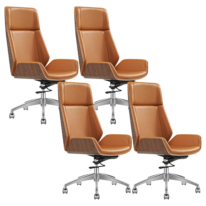 Modern Desk Chair Leather Computer Chair High-Back Executive Chair with Wheels Walnut Yellow 4 Piece Set Clearhalo 'furn' 'furn_office_chair' 'Furniture' 'Office Chairs' 'Office Furniture' 'office_chair' 6488564