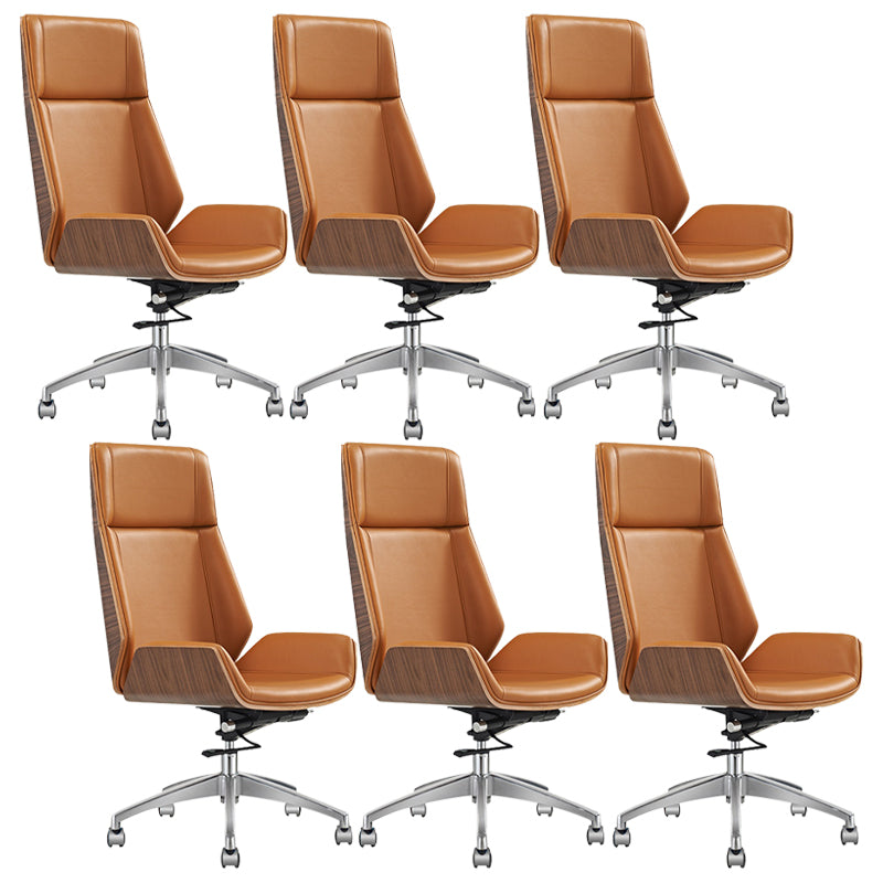 Modern Desk Chair Leather Computer Chair High-Back Executive Chair with Wheels Walnut Yellow 6 Piece Set Clearhalo 'furn' 'furn_office_chair' 'Furniture' 'Office Chairs' 'Office Furniture' 'office_chair' 6488565