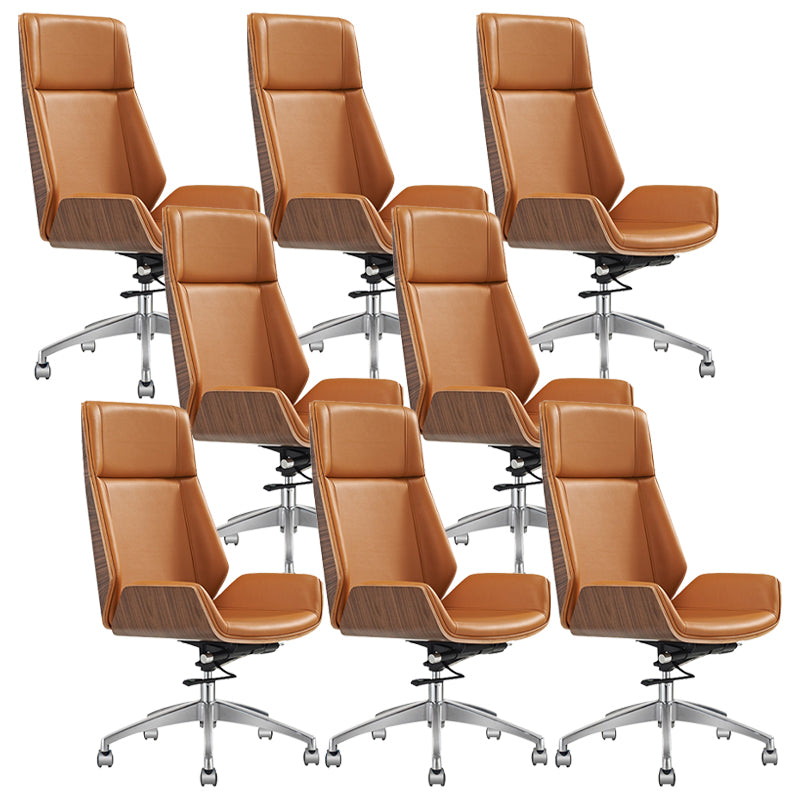 Modern Desk Chair Leather Computer Chair High-Back Executive Chair with Wheels Walnut Yellow 8 Piece Set Clearhalo 'furn' 'furn_office_chair' 'Furniture' 'Office Chairs' 'Office Furniture' 'office_chair' 6488566